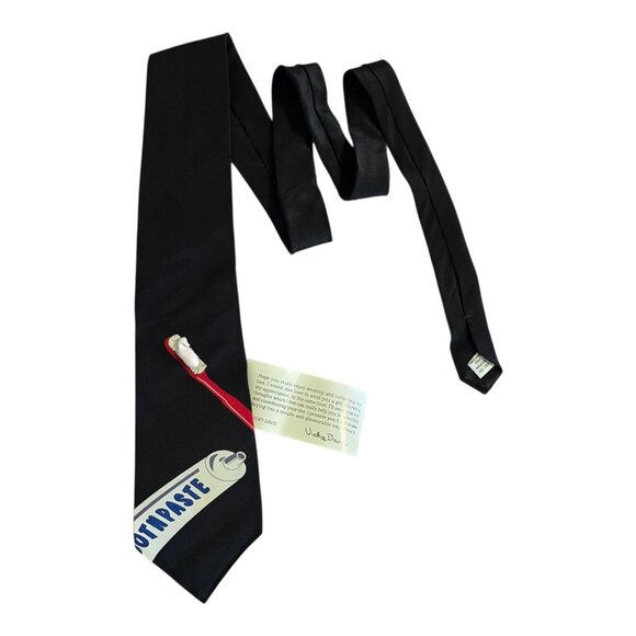 NEW w/ Tags! Vicky Davis "Brush Daily" 3D Dentist Silk Necktie Tie Black - Picture 1 of 6